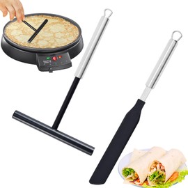 Tundwhite 2 Piece Stainless Steel Pancake Spreader and Spatula Stainless Steel Dough Dispenser for Bakery, Crepe Spatula, Crepe Spreader, Crepe Rake for Home Kitchen