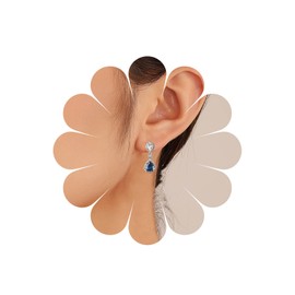 Allereya Vintage Rhinestone Teardrop Earrings Blue Crystal Earrings Gemstone Crystal Drop Earrings Silver Rhinestone Stud Earrings Jewelry for Women and Girls