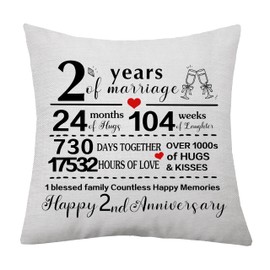 1st Marriage Gift 1 Year of Wedding Anniversary Cushion Cover 1st Anniversary Keepsake Gift for Wife Husband Women Men Couples Families Anniversary Cushion Cover Pillow Case (2nd)