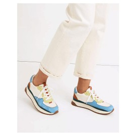 Tenis de plataforma con cordones para mujer, estilo retro, de piel sintética, con bloques de color, cómodos, antideslizantes, para caminar, Azul / Patchwork, 5 US