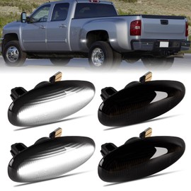 Gempro White LED Dually Fender Side Marker Lights for 2001-2014 Chevy Silverado GMC Sierra 2500 3500 Dual Rear Wheel Bed Marker Lamps, Smoked Len 4PCS