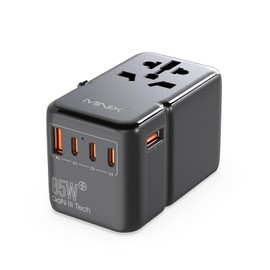MINIX 85W Universal Travel Adapter, GaN III International Power Adapter, 3 USB-C 2 USB-A Ports, AC Outlet, Worldwide US/UK/EU/AU Travel Charger for Laptops Tablets Phones and More