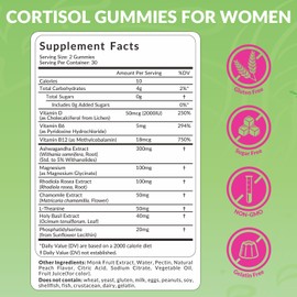 Cortisol Supplements for Women, Cortisol Gummies with Magnesium Ashwagandha Rhodiola Rosea and L-theanine - Supplements to Lower Cortisol - Vegan