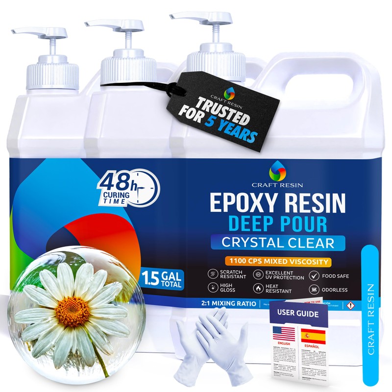 CRAFT RESIN 1.5 Gallon Crystal Clear Deep Pour Epoxy Resin