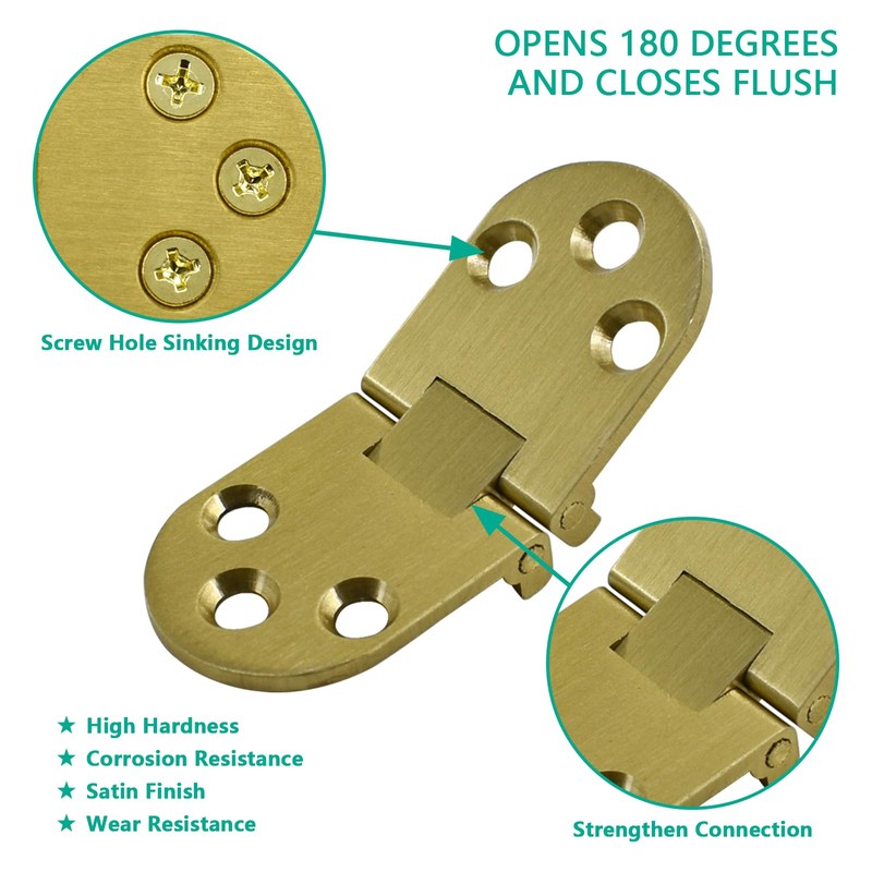 BDS-HOME 4pcs Round Edge Hinge Brass Butler Tray Hinge with