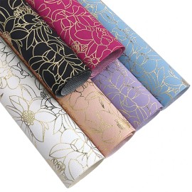 30cmx135cm Roll Solid Gold Stamp Flower Pattern Faux Leather Leatherette Fabric Synthetic Leather for  Making Bag Shoes CraftsColor: XHT-6606-2