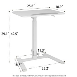 PUNCIA Small Standing Desk with Stoppers 90°Tiltable Mobile Rolling Laptop Table on Wheels Adjustable Height Computer Workstation Portable Stand Up Cart for Home Office Installation-Free（White）