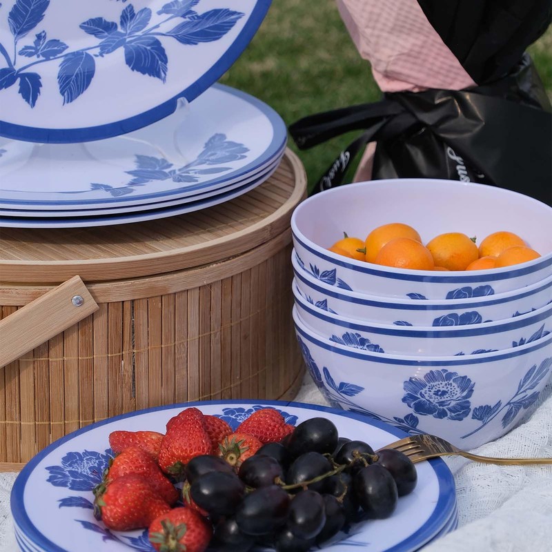 Melamine Dinnerware Set 12-Piece for 4 Dish Set Plates Bowls