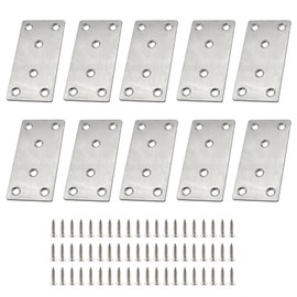 10pcs Wood Metal Brackets Metal Plate Mending Plates Stainless Steel Mending Plates Flat Joining Plates Furniture Repair Plate for Wood Furniture Fixing Repair Connector(80x40mm)