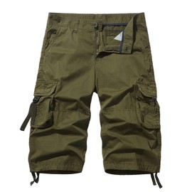 AOYOG Men's Cargo Shorts 3/4 Cotton Relaxed Fit Below Knee Capri Cargo Pants Army Green