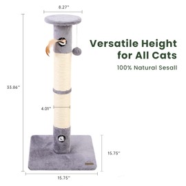Woochpet Cat Scratching Posts 34" Tall Cat Tree Scratching Posts for Indoor with Sisal Rope and Dangling Cat Toy Cat Scratcher for Adults Cats and Kitten (Light Grey)
