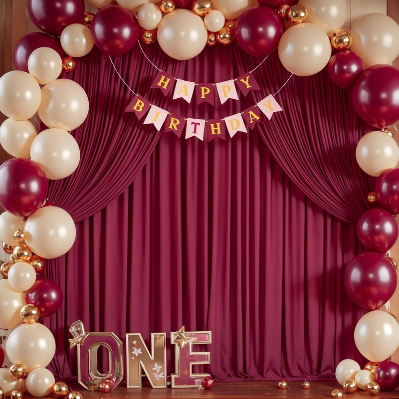 Wish Care Burgundy Backdrop Curtains 2 Panels - Wrinkle-Free Champagne