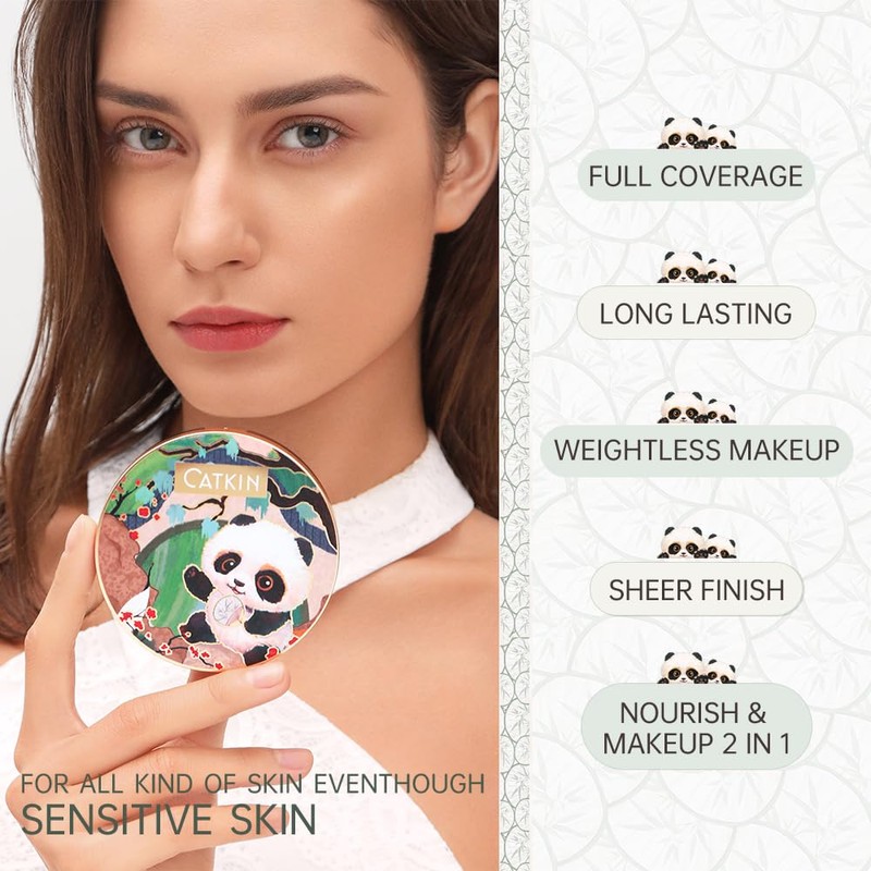 CATKIN Panda Land Foundation Full Coverage, Breathable Cushion Foundation with