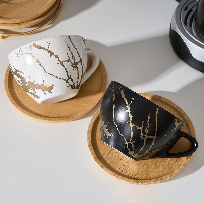 LUKA Ceramic Demitasse Espresso Cups Set with Saucers and Metal