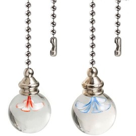 Crystal Ceiling Fan Chain Pulls Extension 12 Inches 30mm Diameter Glass Flower Pendant Chain Fan Pulls Set for Ceiling Light Lamp Fan Chain (Nickel) 2 Pcs