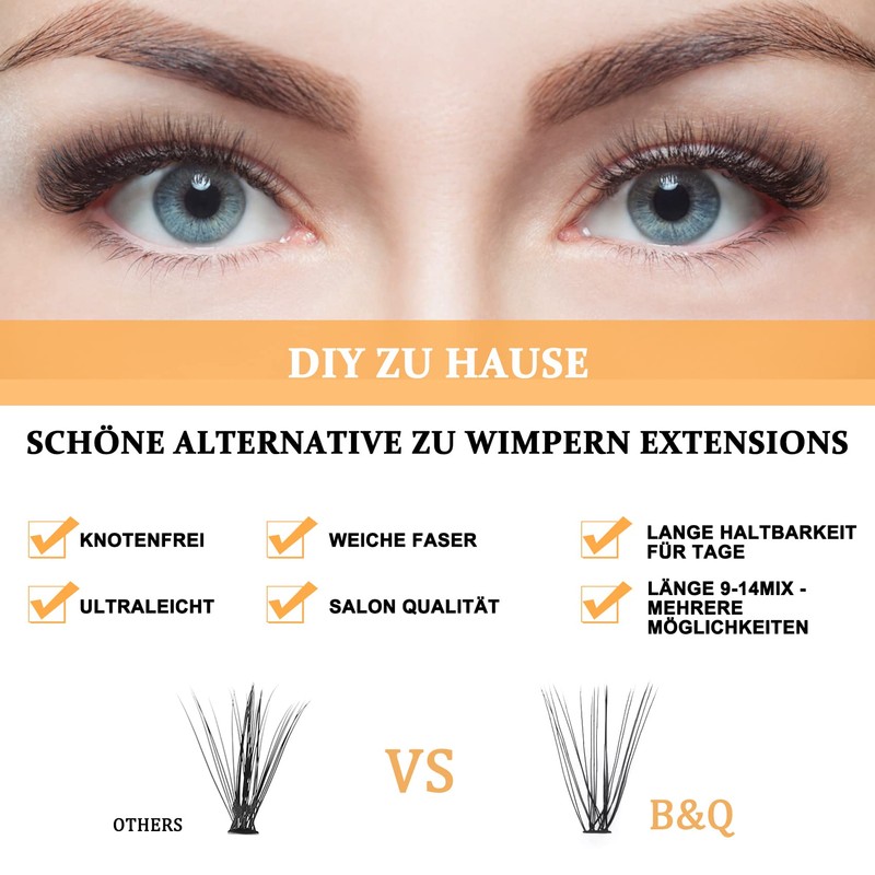 B&Q Individual Eyelashes for Beginners, 30D+40D Mix, Lash Cluster, Individual