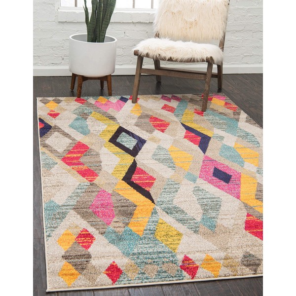 Unique Loom Sedona Collection Southwestern, Distressed, Over-Dyed, Modern, Tribal, Abstract Area Rug, 3 Feet 3 Inch x 5 Feet 3 Inch, Multi/Beige
