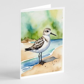 Caroline's Treasures Sanderling Bird Greeting Cards Pack of 8 Blank Cards with Envelopes Whimsical A7 Size 5x7 Blank Note Cards