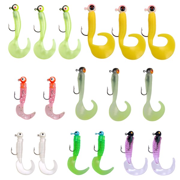 Crappie Lures Jig Heads Kit, Tube Bait Crappie Jig Panfish Kit Crappie Bait Soft Plastic Worms Fishing Lures Kit Mini Jigs for Trout Saltwater Freshwater (17pcs Kit)