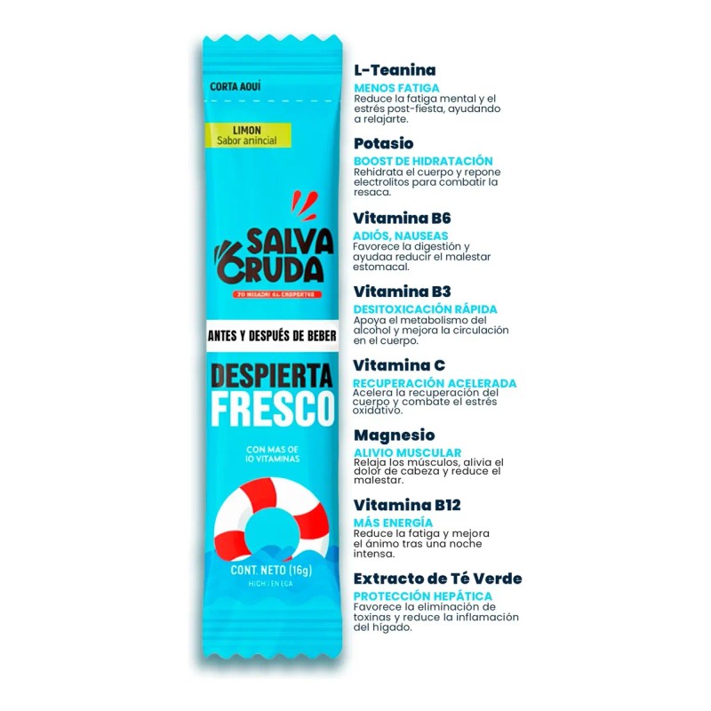 Salva Cruda Remedio Anti Resaca 100% Vitaminas