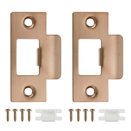 PATIKIL 2pcs 70mm Door Lock Strike Plate Stainless T-Strike Deadbolt Strike Plate Door Back Plate with Screws for Indoor Outdoor Doors Large Hole Rose Gold