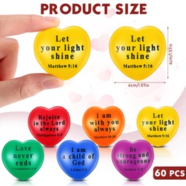 Rotatingpals 120 Pcs Christian Heart Stress Balls Bulk Jesus Bible Quotes Motivational Balls Colorful PU Foam Stress Relief Christian Party Favor for Adults Teens Kids Gifts for First Communion