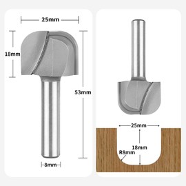 SpeTool Bowl and Tray Milling Cutter Hollow Groove Cutter 8 mm Shank Groove Cutter 25 mm Cutting Diameter 2 Flute Bowl Milling Cutter Wood Cutter for Router for Woodworking Milling Cutter Tool