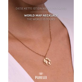 Purelei® World Map Necklace (Gold and Rose Gold) with Pendant (40 cm Length), Stainless Steel