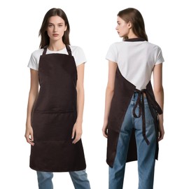 PUBMIND Kitchen Bib Apron for Women Men with Pockets Chef Art Aprons for Cooking Painting Pottery Ceramics (1, Brown)