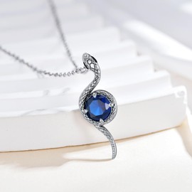 LONAGO Snake Necklace Created Sapphire Birthstone Snake Pendant Necklace Jewelry Gift for Women (September - Created Sapphire)