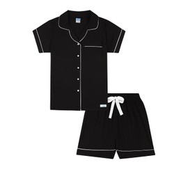 Womens Black Super Soft Short Pyjamas Ladies Nightwear Pj Set (12-14)