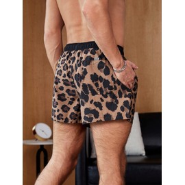 WDIRARA Men's Leopard Print Pocket Elastic Waist Beach Swim Trunks Board Shorts, Multicolored, X-Large