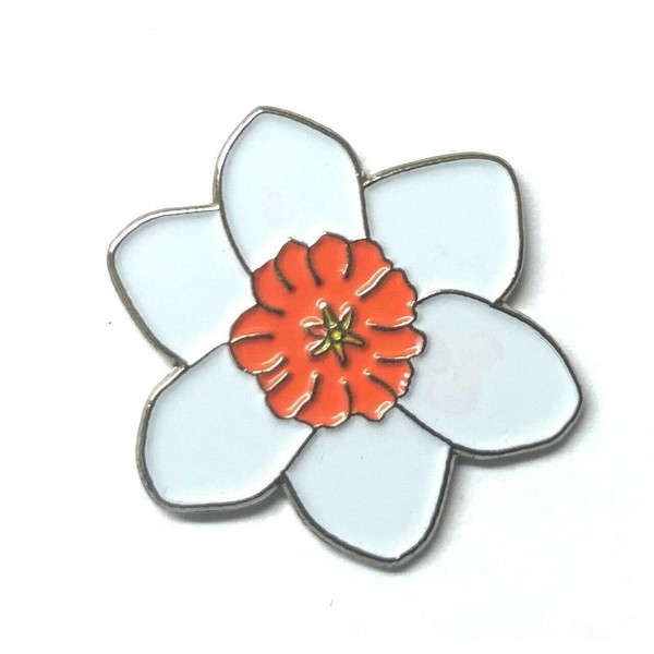 GBJUK White Daffodil Flower Pin Lapel Badge with Butterfly Clasp
