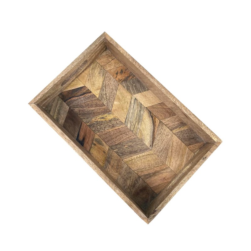 Rectangular Herringbone Wooden Serving Trays - Mango Wood (1, Small)