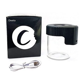 Oweto Led Transparent Glass Seal Storage Jar, Light-Up Magnifying Glass Ornamental Glass Bottle (Black)