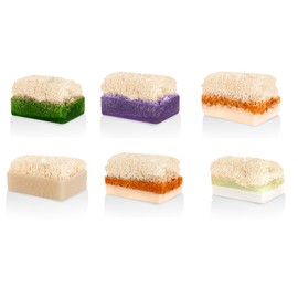 OGER Natural Pumpkin Fibre Soap 110 g - Aloe Vera, Collagen, Donkey Milk and Honey, Goat Milk, Propolis Extract and Milk, Avocado, Style Set of 6