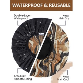 Years calm Shower Cap Men, Waterproof Reusable Hair Cap with Dual-Layer Design, Reversible Double-Sided Use, Stretchable Elastic Band, Comfortable Fit for Shower, Gym, Hair Care & Travel