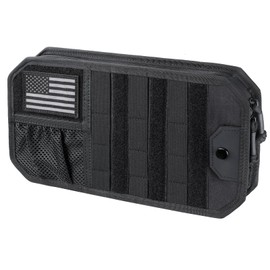 LIVANS Tactical Car Sun Visor Organizer, Auto Accessories Semi-Rigid Molle Panel with Zipper Storage Pouch & Glasses Holder, Gift for Car Gear, Fit Cars, Trucks, Suvs, Jeeps & Patrols(Black)