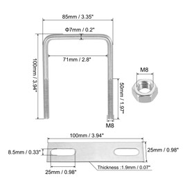 PATIKIL M8x70x100mm Square U-Bolts Kit, 4Set 304 Stainless Steel Square U Shaped Bolts Replacement Parts with Frame Plates and Nuts for Ski Board Sailboat Trailer