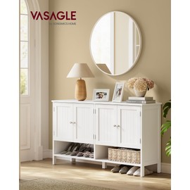 VASAGLE Shoe Cabinet, 3-Tier Shoe Storage Organizer, Modern Freestanding Cabinet with Height-Adjustable Shelf, 13.8 x 47.2 x 27.6 Inches, Entryway, Cloud White ULBC045W01