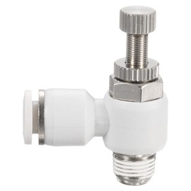 HARFINGTON SL1/4-NPT1/8 Air Flow Control Valve Push to Connect Fitting 1/4 Inch OD 1/8 Inch NPT 90 Degree Elbow Air Hose Control Valve Fitting Push Lock, White