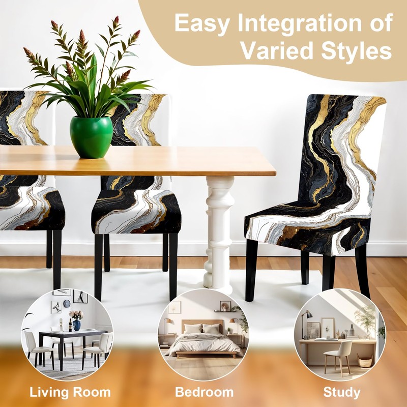 ANNA QUEEN Gold and Black Marble Chair Covers for Dining