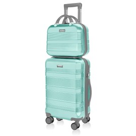 GigabitBest Carry On Luggage 22x14x9 Airline Approved luggage sets 2 piece，PC+ABS Hardshell Suitcase with 360° Spinner Wheels, TSA Lock，Small Luggage Suitcase 2-Piece Set（14/19），Opal Green