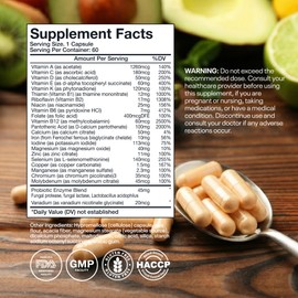 Multivitamin with Probiotics Supplement, 22 Vitamins & Minerals for Daily Nutrition & Digestive Support, Vegetarian Multivitamin Capsules for Overall Wellness, 60 Capsules (60 Day Supply)