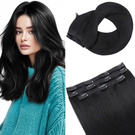 Elailite Hair Extensions Clip In Real Human Hair Remy #01 Jet Black Double Weft Seamless Hairpieces Straight 10 Inch (56 g) 56g 3 Pieces