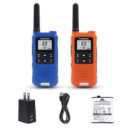 V22 Rechargeable Walkie Talkies for Adults 22 FRS Channels NOAA Weather Two Way Radios with LCD Screen Flashlight VOX Lithium Battery for Family Camping, Hiking, Skiing and Outdoor Adventures（2 Pack）