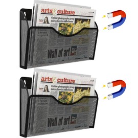 LQPAFZ Magnetic File Holder 2 Pockets File Folder Organizer, Office Hanging Magazine Rack for Refrigerator, White Board, No Drilling Paper Document Holder Mail Organizer for File Cabinets