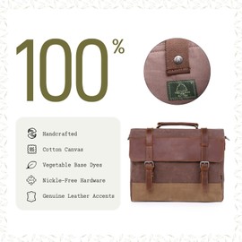 TSD Brand Fountain Valley Waxed Canvas Briefcase Messenger Bag Tote(Coffee)