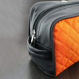 Haryali London Water-Resistant Leather Toiletry Bag for Men Large Travel Wash Bag Shaving Dopp Kit Bathroom Gym Toiletries Makeup Organizer (Orange)