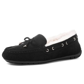 GLOBALWIN Women's Moccasins Shoes Winter Indoor Outdoor Faux Fur Lined Slippers Black 7M